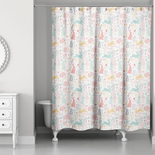 Scandinavian Bunny Pattern 71" x 74" Shower Curtain